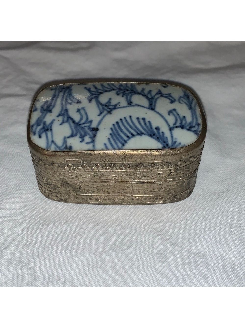 Silver & white & Blue Ceramic Top Jewelry Organizer Box